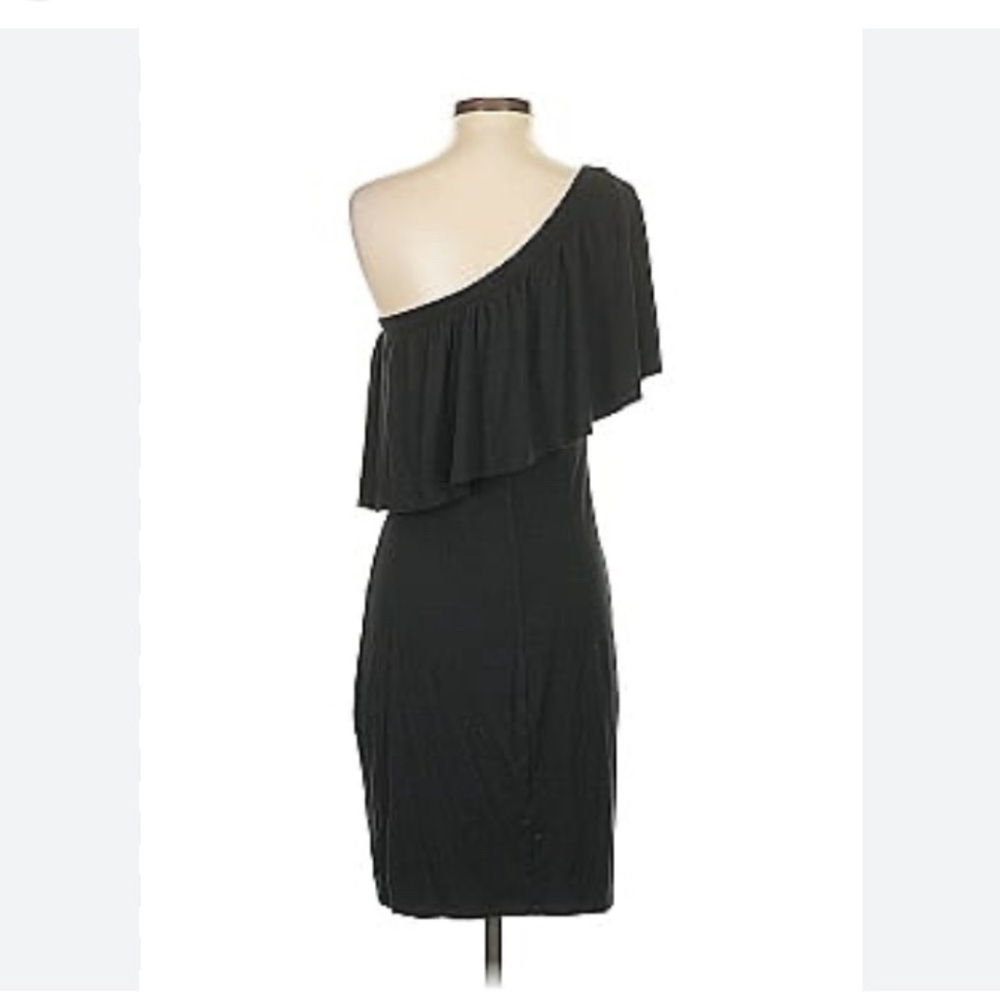 NWT Three Dots Women Ruffled One Shoulder Cocktail Dress, Black Sz Large